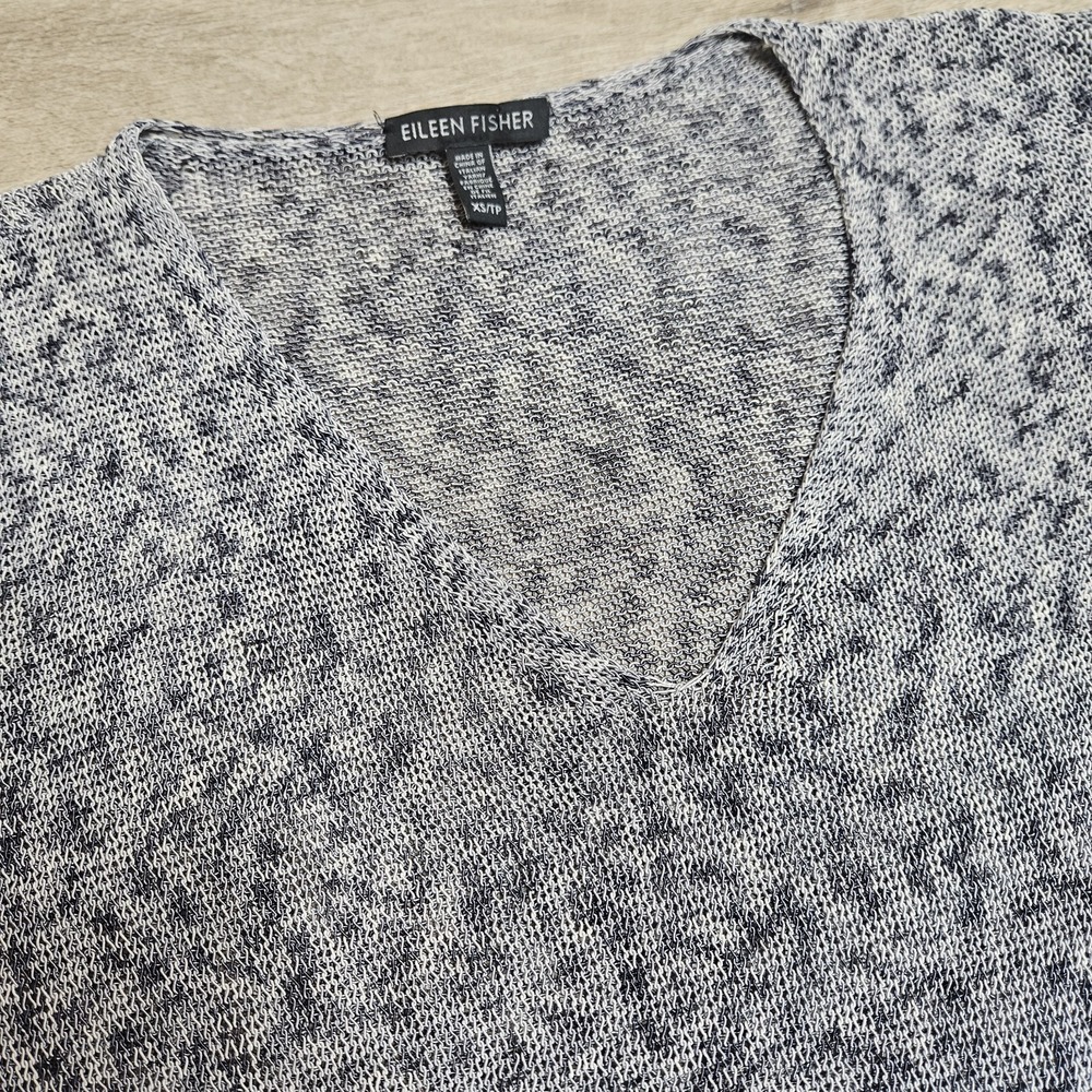 Eileen Fisher Womens Cap Sleeve  Mesh Sweater‎ Size XS Speckle Knit Sheer Gray